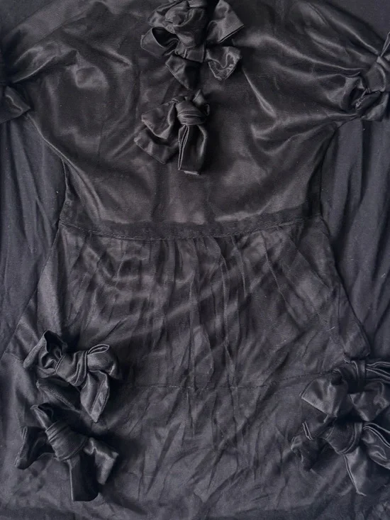 McQ Alexander McQueen Sheer Bow Mesh Overlay Ruffle Mixed Media Goth Shirt Top M - Picture 7 of 16